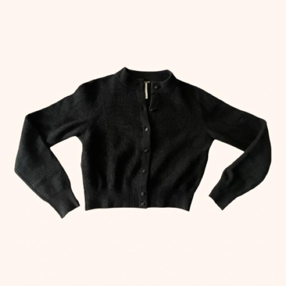 Free People 100% Cashmere Ribbed Cropped Black Cardigan XS